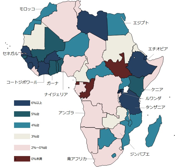 アフリカ各国の2017年経済成長率地図
